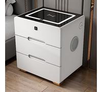 Smart LED Bedside Table, Organizer Storage Cabinet, with USB, Wireless Charging, Fingerprint Lock, Bluetooth Speaker, and Three-Color Light - Luxury Side Table for Bedroom and Living Room