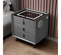 Smart LED Bedside Table - Wireless Charging, USB, Fingerprint Lock, Bluetooth Speaker, Three-Color Light, Versatile Storage Organizer for Bedroom and Living Room
