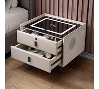 Smart LED Bedside Table - Wireless Charging, USB, Fingerprint Lock, Bluetooth Speaker, Three-Color Light, Versatile Storage Organizer for Bedroom and Living Room
