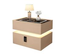 Smart LED bedside table with charging station and password security lock - wooden bedside table for bedroom and living room