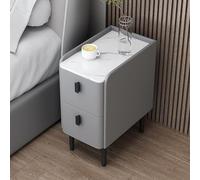 Smart LED Bedside Table with Charging Station Multifunctional Wooden Nightstand with Bluetooth Audio 2 Drawers Compact 30cm Light Gray Design for Bedroom