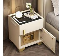Smart LED Bedside Table with Hidden Safe USB/Type C Charging Station Adjustable Brightness Tempered Glass Top Modern Design (Light Yellow 40x40x50cm)