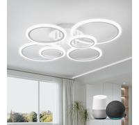 Smart LED Ceiling Lights for Living Room, Alexa & Google Home Compatible, Dimmable 6-Ring Ceiling Lamp with Remote, Modern Lighting for Bedroom & Lounge, White
