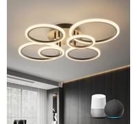 Smart LED Ceiling Lights for Living Room, Alexa & Google Home Compatible, Dimmable 6-Ring Modern Lighting Fixture with Remote Control for Bedroom, Lounge, Sitting Room - Black