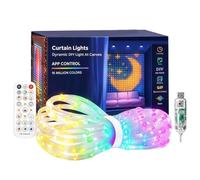 Smart LED Curtain Lights, DIY 400 RGB Pixels with App and Remote Control | Custom Pixel Art and Animated Text, Adjustable Brightness and Timer, USB Powered, Weather-Resistant for Window and Patios