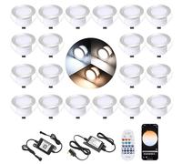 Smart LED Decking Lights Ø45MM Deck Light with Remote Control 2700K-6500K CCT White Dimmable IP67 Waterproof Led Plinth Light for Deck Terrace Pathway - 20 Packs