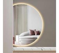 Smart LED Half Circle Bathroom Mirror 51"x35" Anti fog Makeup Mirror 47"x32" 3 color Light Frameless Wall Art Decor (Left Cut 130x90cm)
