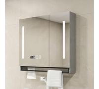 Smart led medicine cabinet with HD mirror,Wall Mount Anti-Fog bathroom mirror cabinet,Vanity Cabinet Three-color LED light,Time and temperature,Towel bar,Paper hole(Grey,70*12*75cm/27.6*4.7*29.5in)