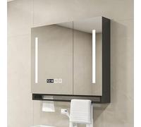Smart led medicine cabinet with HD mirror,Wall Mount Anti-Fog bathroom mirror cabinet,Vanity Cabinet Three-color LED light,Time and temperature,Towel bar,Paper hole(Black,70*12*75cm/27.6*4.7*29.5in)