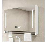 Smart led medicine cabinet with HD mirror,Wall Mount Anti-Fog bathroom mirror cabinet,Vanity Cabinet Three-color LED light,Time and temperature,Towel bar,Paper hole(White,80*12*75cm/31.5*4.7*29.5in)