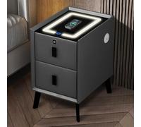 Smart LED Nightstand with 2 Drawers, USB, Wireless Charging Port and Fingerprint Lock, Bedside Cabinet Bedroom Bedside Dresser, Simple Modern Bedroom Bedside Cabinet ( Color : Dark gray , Size : 30cm/