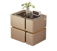 Smart LED Nightstand with Charging Station Floating Bedside Table 2 Drawers Tempered Glass Top Modern Wood Side Table for Bedroom Living Room Office (C 45cm)