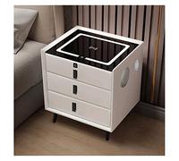 Smart LED Nightstand with/Wireless Charging Bluetooth Speaker Fingerprint Lock - Minimalist Wooden Night Table 46/59 cm for Modern Bedrooms