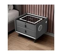 Smart LED Nightstand with/Wireless Charging Fingerprint Lock & Bluetooth Speaker Minimalist Wooden Bedside Table 46/59cm for Bedroom & Living Room