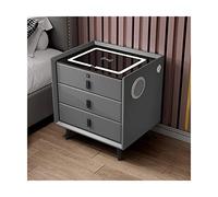 Smart LED Nightstand with/Wireless Charging Fingerprint Lock & Bluetooth Speaker Minimalist Wooden Bedside Table 46/59 cm for Bedroom & Living Room