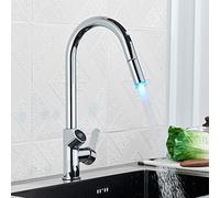 Smart LED Pull Out Kitchen Fau with Temperature Display 360° Swivel Modern Stainless Steel Mixer Tap for Flexible Sink Use Ch h