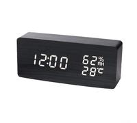 Smart LED Wooden Clock with Voice Control for Time, Temperature & Humidity -Display, Adjustable Brightness, USB or Battery- Powered, Digital Wood Grain Alarm Clock(A)