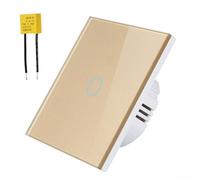 Smart Light Switch 1 Gang, WiFi Touch Wall Switch with Capacitor for Smart App, No Neutral Wire Required, 2.4GHz RF433, White(Gold)
