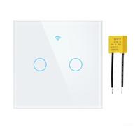 Smart Light Switch 2 Gang WiFi Glass Panel for Tuya Smart App Remote Timer with Capacitor No Neutral Needed UK Wall Socket(White)
