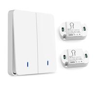 Smart Light Switch, Alexa Light Switch, Wireless Switch 230 V, RF 433 MHz Radio Light Switch, 2 Button Wireless Switch Light Set with 2 Receivers