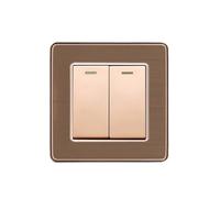 Smart Light Switch,Standard Wall Light Switch 2 Gang 1/2 Way Bedside Switch 16A 250V 86mm*86mm Simple Style Large Panel Rocker Switch(Gold,2Gang 1Way)