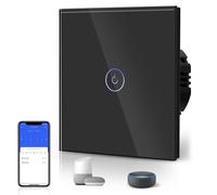 BSEED Smart Light Switch,WiFi Touch Glass Switch for 2.4G Network,Alexa Switches with LED Indicator,Control by SmartLife APP,Neutral Wire Required,1 Gang-Need Neutral,86mm Black