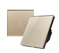 Smart Light Switches, Double Dimmer Touch Switch 2-Gang 1-Way LED Compatible White Glass Panel No Neutral Wire 110-240V(gold)