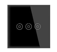 Smart Light Switches Touch Switch Standard White Black Glass Panel Light 90-250V 1Gang 1 Way Wall Lamp with Night(Black Touch Three)