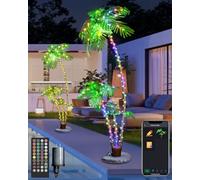 Smart Lighted Artificial Palm Tree 6 Feet for Tiki Bar Outside Patio, RGB Color Changing Christmas Tree 208LED, DIY Light Show, Music Sync Light up Pool Yard Tropical Fake Plant Light Indoor Decor
