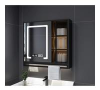 Smart LightedCabinet with Mirror Digital Time Display Defogr for Bathroom LED Lights Modern Design SpaceSaving Solut (Black)