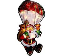 Smart Lighting Double-Sided Christmas Window Silhouette LED Lights with Metallic Effect Battery Operated Xmas Decoration (Parachute Santa)