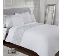 Smart Living 3D Geo Luxury Lurex Jacquard Cuff Panel Duvet Cover With Pillowcases in White | Size: King Smart Living White King