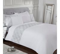 Smart Living 3D Geo Luxury Lurex Jacquard Cuff Panel Duvet Cover With Pillowcases in White | Size: Super King Smart Living White Super King
