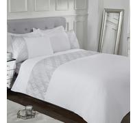 Smart Living 3D Geo Luxury Lurex Jacquard Cuff Panel Duvet Cover With Pillowcases - White - Super King (220cm x 260cm)
