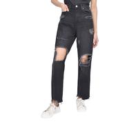 Smart Living Casual Style High-Waisted Torn Hem Rip Mom Jeans In Black Black 8