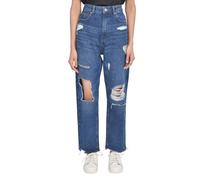 Smart Living Casual Style High-Waisted Torn Hem Rip Mom Jeans In Dark Blue Dark Blue