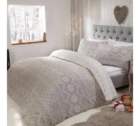 Smart Living Fairisle Flannel Fleece Reversible Duvet Cover With Pillowcases In Grey