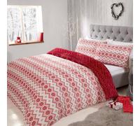 Smart Living Fairisle Flannel Fleece Reversible Duvet Cover With Pillowcases In Red Red Super King