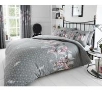 Geometric Feathers Double Duvet Cover and Pillowcase Set - Grey