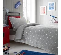Smart Living Fluffy Teddy Fleece Glow In The Dark Duvet Cover With Pillowcase Set In Mid Grey Mid Grey Double