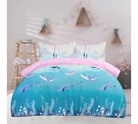 Sleepdown Super Soft Arctic Animals Reversible Duvet Cover Set, Lilac/Blue, Microfibre Ombre Design Duvet Cover with Pillowcase & Fitted Sheet, Single (135 X 200 CM), Bedding Set
