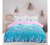 Sleepdown Super Soft Arctic Animals Reversible Duvet Cover Set, Lilac/Blue, Microfibre Ombre Design Duvet Cover with Pillowcase & Fitted Sheet, Single (135 X 200 CM), Bedding Set