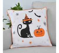 Sleepdown Halloween Pumpkins Filled Cushion Soft Decorative Square Piped Edge Cushion For Home Decor Sofa Bedroom 18" x 18" - Grey Orange - 45cm x 45cm, 5056557514724
