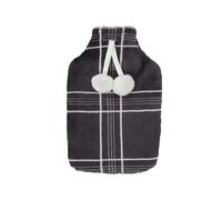 Sleepdown Printed Check Fleece with Hot Water Bottle with Pompom - 35 x 23cm - Charcoal