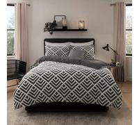 Smart Living Luxurious Geometric Jacquard Fleece Duvet Cover With Pillowcases In Charcoal Charcoal King