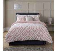 Smart Living Luxurious Geometric Jacquard Fleece Duvet Cover With Pillowcases In Pink Pink