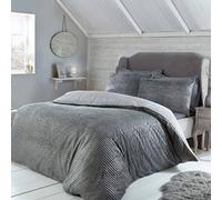 Smart Living Luxurious Reversible Sparkle Ribbed Fleece Duvet Cover & Pillowcases In Grey Grey