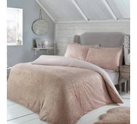 Smart Living Luxurious Reversible Sparkle Ribbed Fleece Duvet Cover With Pillowcases In Pink