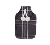 Smart Living Luxury Check Fleece Hot Water Bottle with Pompom Ties - 23x35cm in Charcoal | Size: 23x35 cm Smart Living Charcoal 23x35 cm