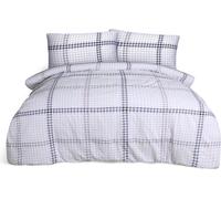 Sleepdown Houndstooth Check Lilac Brown 100% Brushed Cotton Reversible Duvet Cover Quilt Bedding Set with Pillowcases Warm Soft Easy Care Bed Linen - Double (200cm x 200cm)
